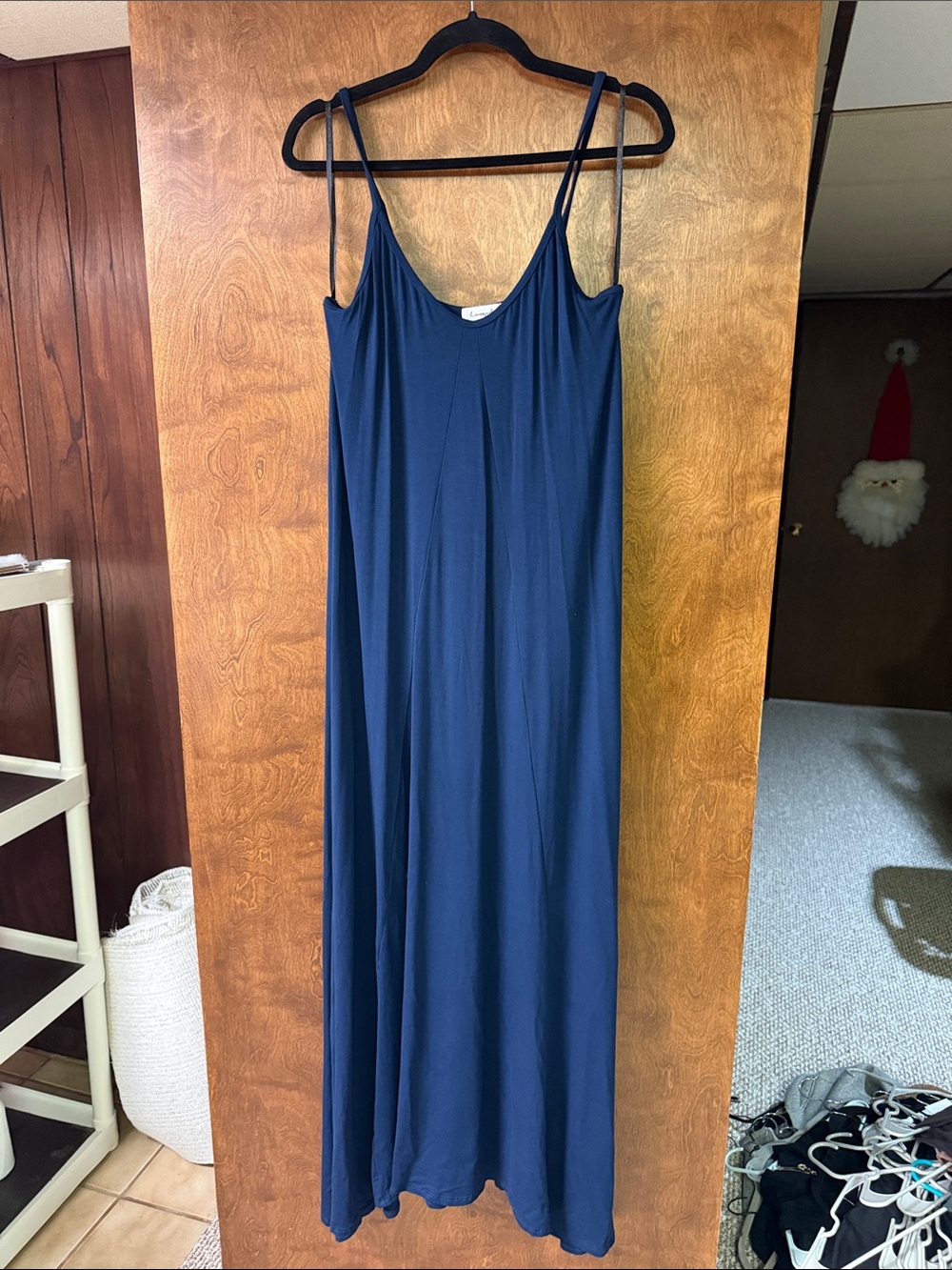 Loveappella Navy Blue Maxi Slip Dress with Double Spaghetti Straps